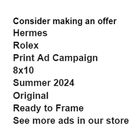 Hermes Rolex Print Ad Campaign Summer 2024 8x10 Frame Ready Original Magazine - Picture 2 of 4
